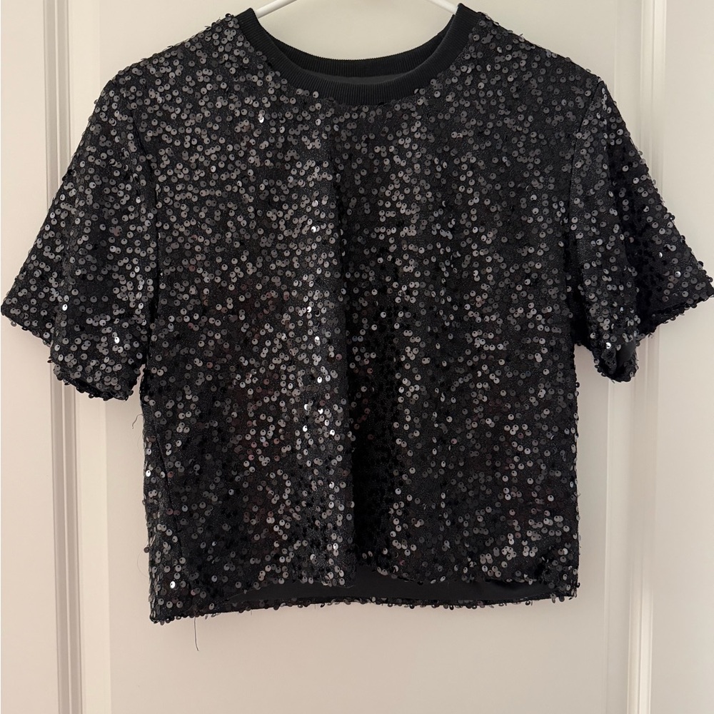 SHEIN Black Sequin Crop Top